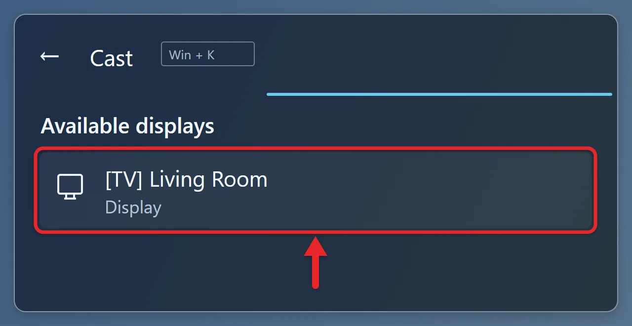 How to Wirelessly Connect to Another Display in Windows 1 Windows Cast panel listing available wireless displays with a TV highlighted
