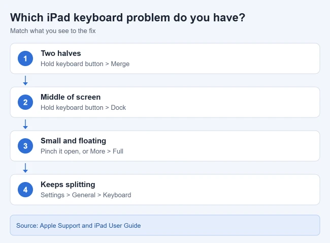 Why Is My iPad Keyboard Split in Two (or in the Middle)? How to Fix It 3 Fixes for split, undocked, and floating iPad keyboards