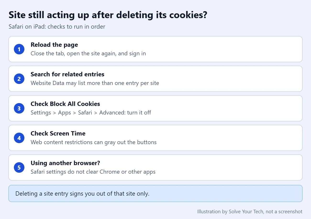 How to Delete Cookies for a Specific Website on iPad 3 Checklist of what to check if a website still has problems after deleting its cookies on iPad