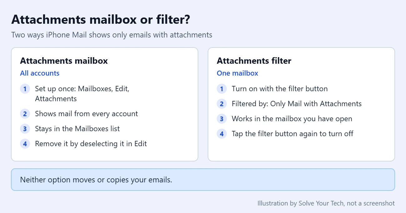 How to Get an Attachments Folder in Mail on an iPhone 3 Comparison of the Attachments mailbox and the attachments filter in iPhone Mail