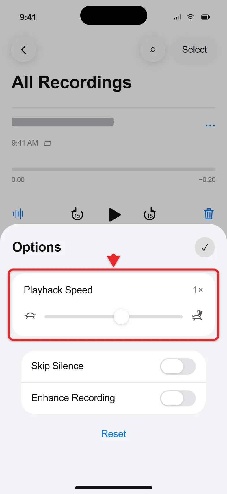 How to Play a Voice Memo on iPhone (the Quick Way) 3 Voice Memos playback options with speed slider and Enhance Recording switch