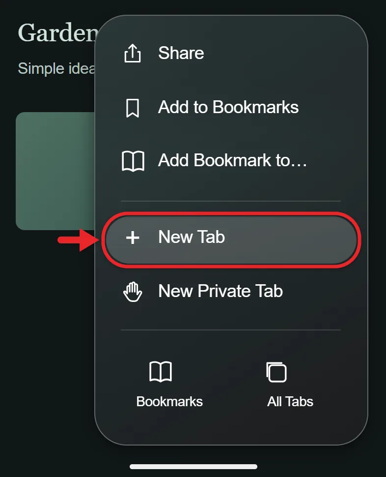 How to Open a New Tab in Safari on iPhone 1 Safari More menu on iPhone with the New Tab option