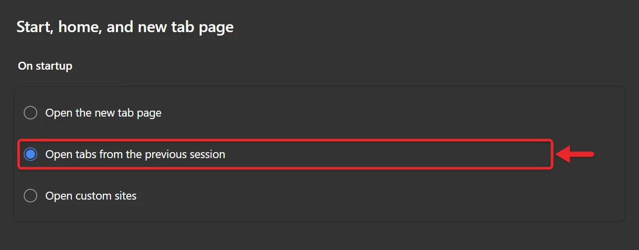 How to Open Microsoft Edge to a Specific Page (or Previous Pages) 2 Microsoft Edge On startup settings with Open tabs from the previous session selected