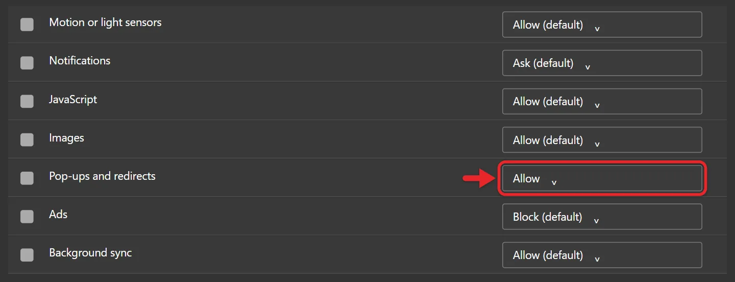 How to Stop Blocking Pop Ups in Microsoft Edge 3 Edge Permissions for this site panel with Pop-ups and redirects set to Allow