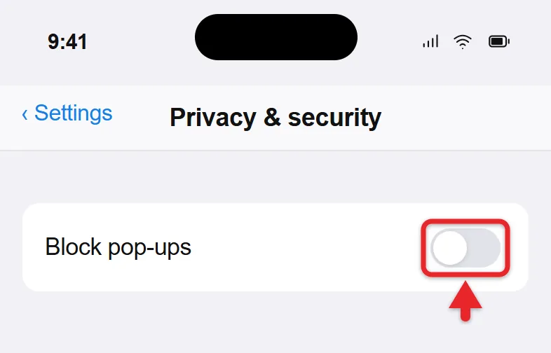 How to Stop Blocking Pop Ups in Microsoft Edge 4 Block pop-ups switch in Microsoft Edge Privacy and security settings on iPhone