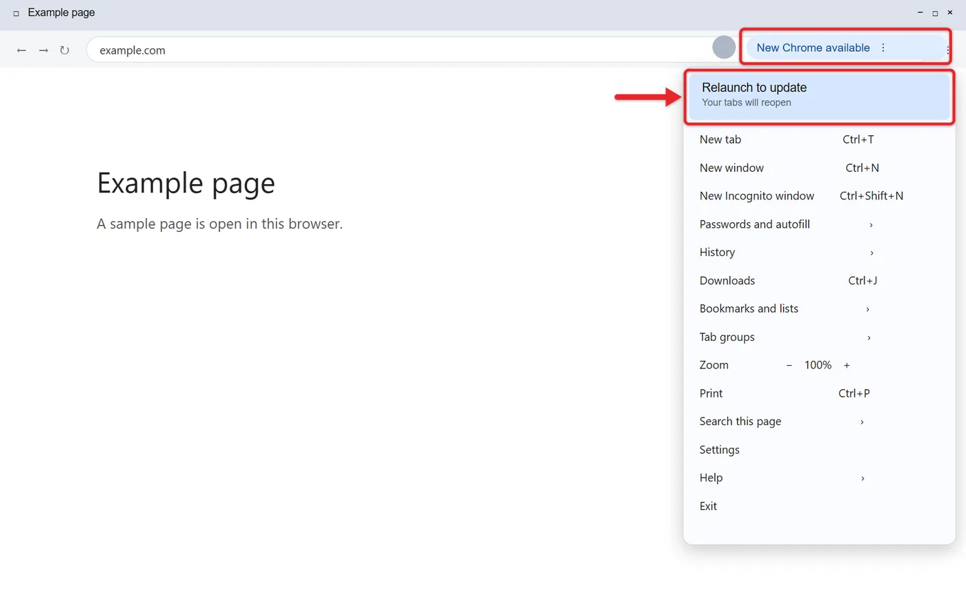 How to Update Google Chrome 4 Chrome pending update notice beside the profile picture with its menu open