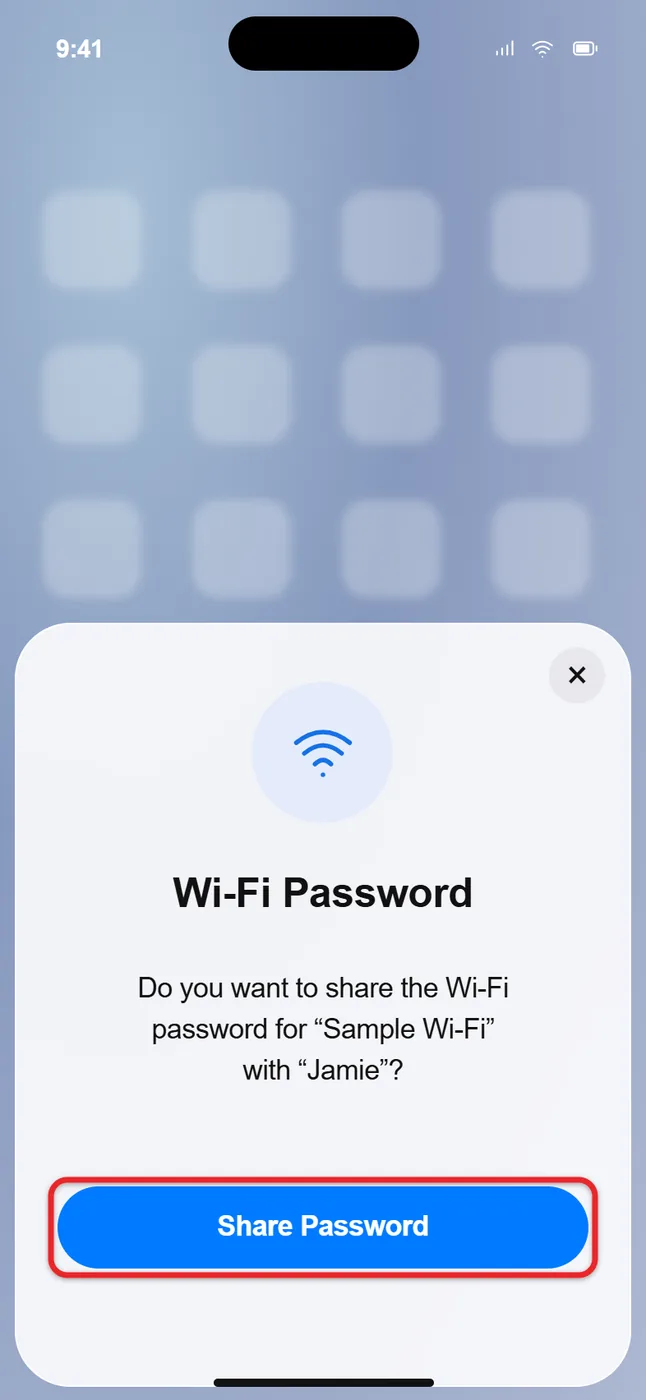 How to Share a Wi-Fi Password From an iPhone 1 iPhone Share Your Wi-Fi prompt with the Share Password button