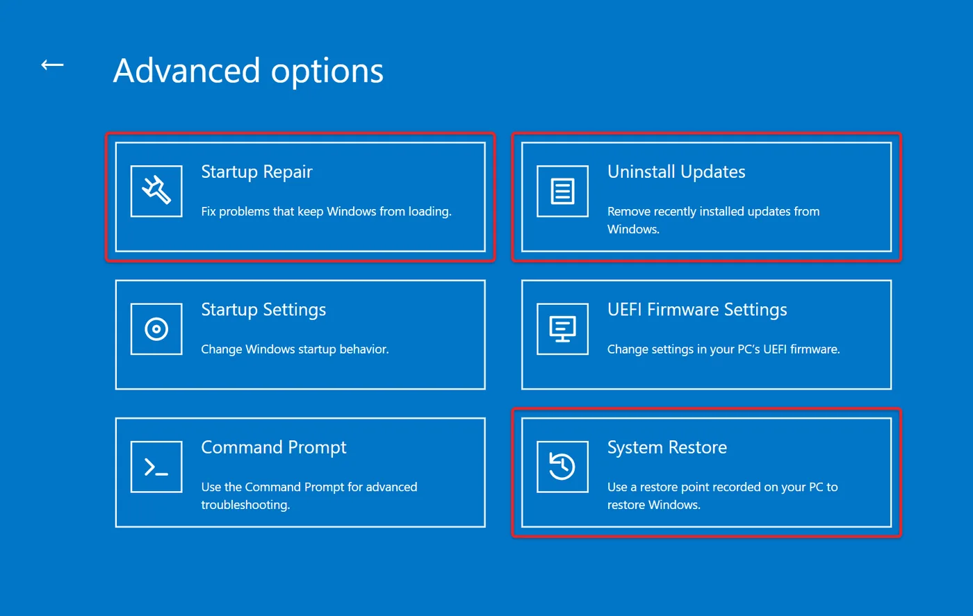 How to Get Help in Windows 11 13 Windows Recovery Advanced options screen with Startup Repair and System Restore