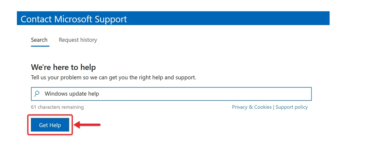 Can I Live Chat with Microsoft Support? Here's How 1 Microsoft Contact us page with a problem description typed and the Get help button