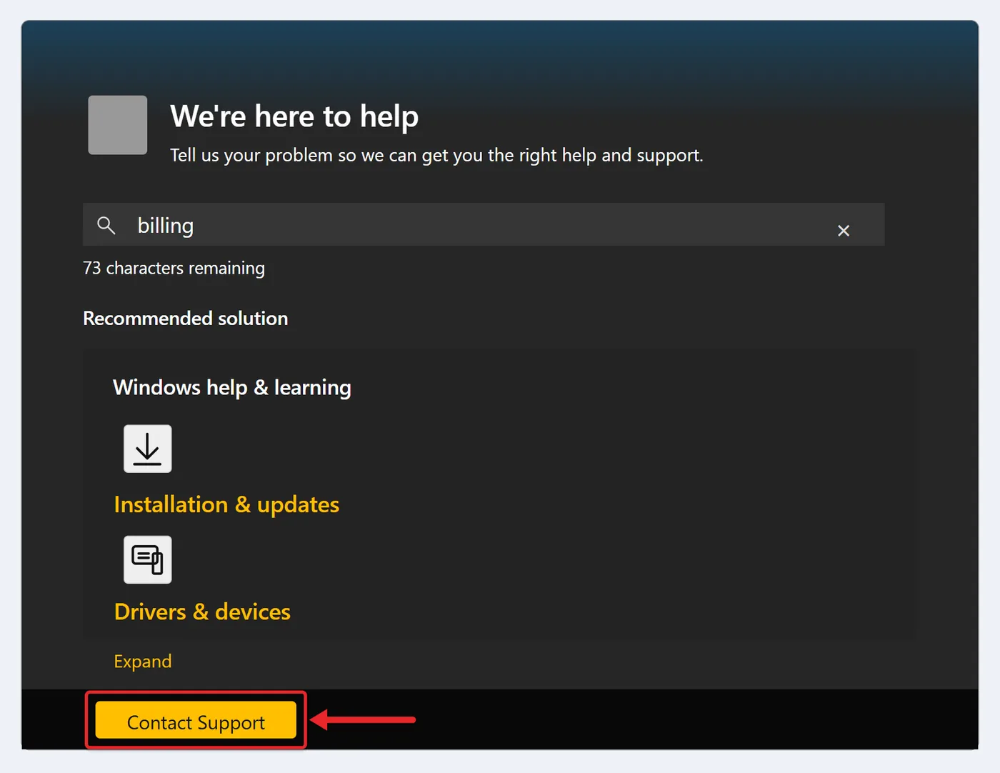 Can I Live Chat with Microsoft Support? Here's How 3 Windows 11 Get Help app showing suggestions and the Contact Support option