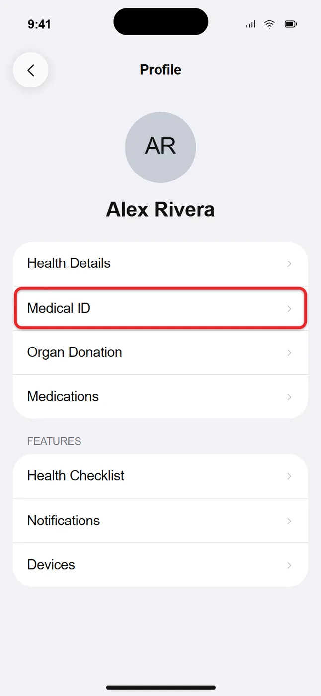 How to Set Up Medical ID on iPhone 1 iPhone Health app profile screen with the Medical ID option highlighted