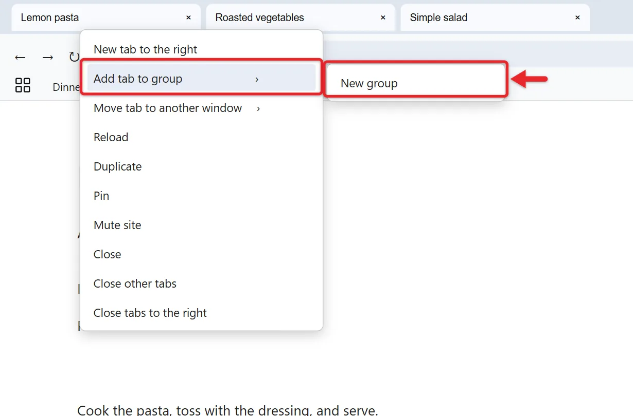 How to Use Tab Groups in Google Chrome 1 Chrome tab right-click menu with Add tab to group and New group highlighted