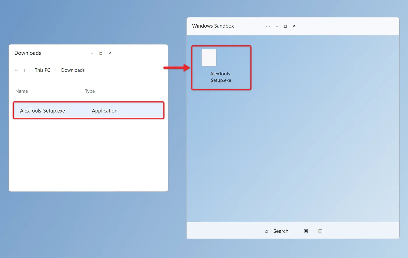 How to Use Windows Sandbox in Windows 11 2 Copying an installer from File Explorer onto the Windows Sandbox desktop