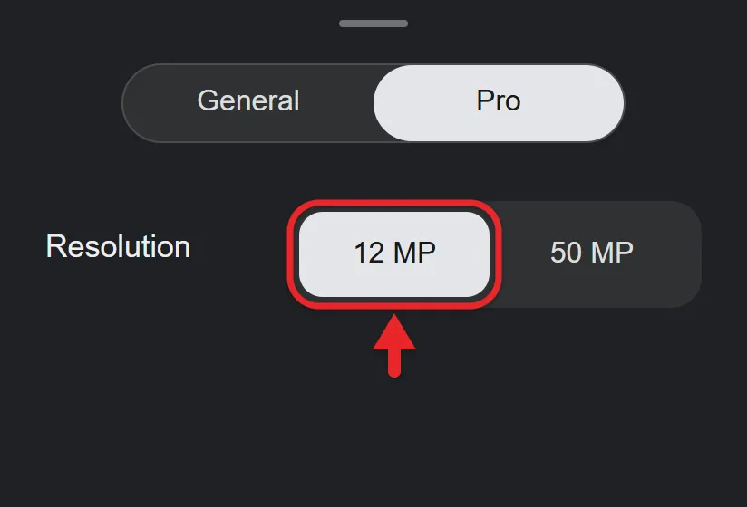 How to Take Smaller Pictures on an Android Phone 2 Pixel Camera Pro settings tab with the Resolution option set to the lower setting