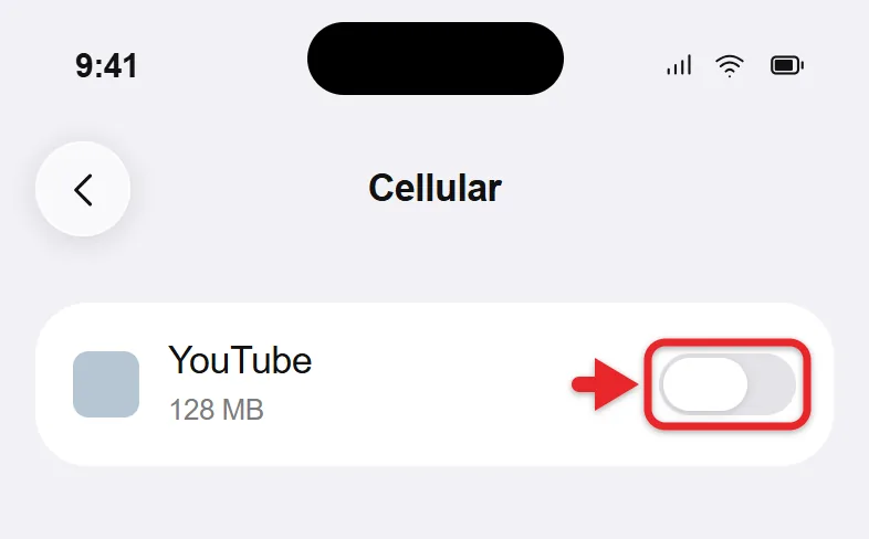 How to Turn Off Cellular Data Usage for YouTube on Your iPhone 2 iPhone Cellular settings app list with the YouTube switch turned off