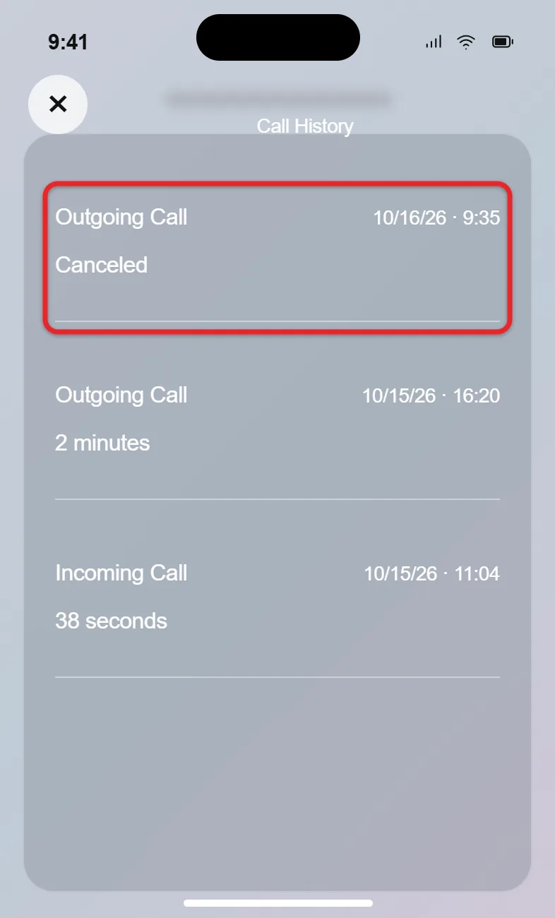 What Does Canceled Call Mean on iPhone? 1 iPhone Call History showing an outgoing call marked Canceled with its date and time