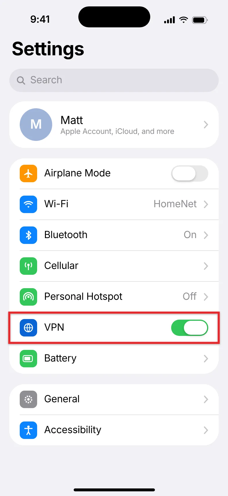 What Does VPN Stand For on an iPhone? (And How to Turn It On or Off) 2 VPN switch on the main iPhone Settings screen