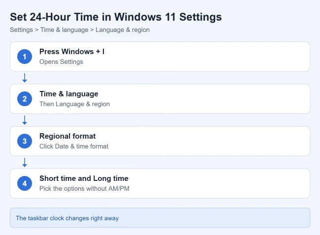 How to Set 24-Hour Time on Windows 11 1 Steps to set 24-hour time in Windows 11 Settings