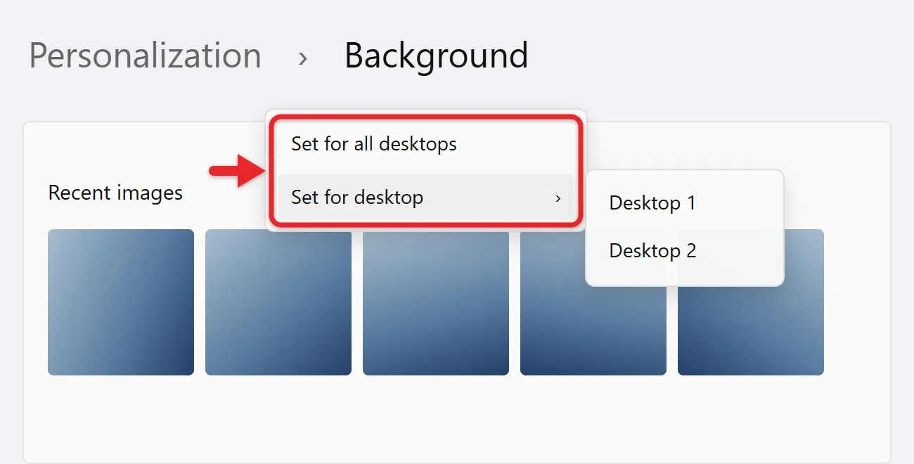 How to Set a Different Background for Each Monitor in Windows 11 5 Windows 11 Background right-click menu showing Set for desktop options instead of Set for monitor