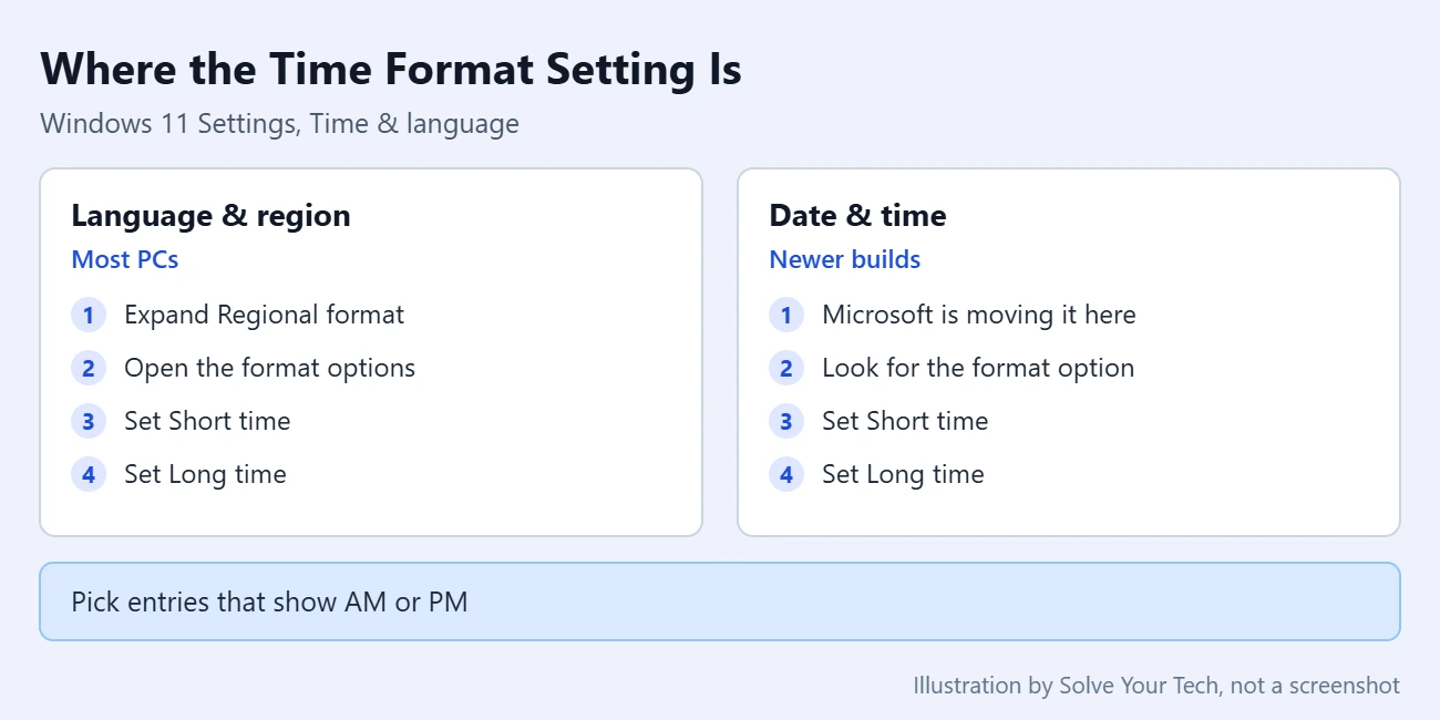 How to Set a 12-Hour Clock in Windows 11 or 10 1 Two places the time format setting can appear in Windows 11 Settings