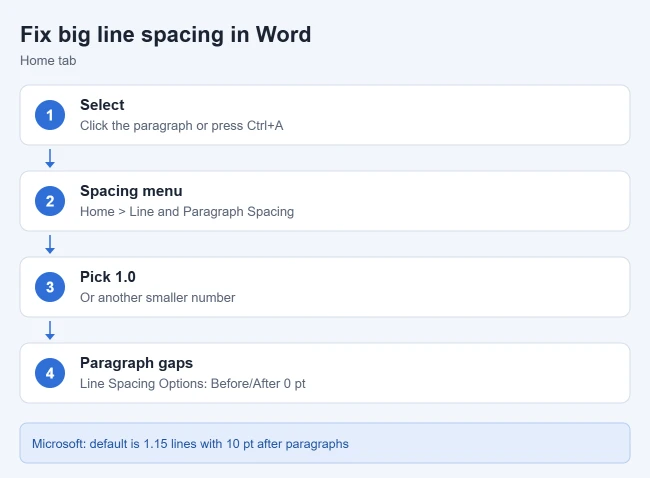 Microsoft Word Line Spacing Too Big? How to Fix It 1 Steps to fix line spacing that is too big in Microsoft Word